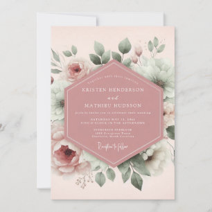Convite Casamento Botânico Sereno Rosa