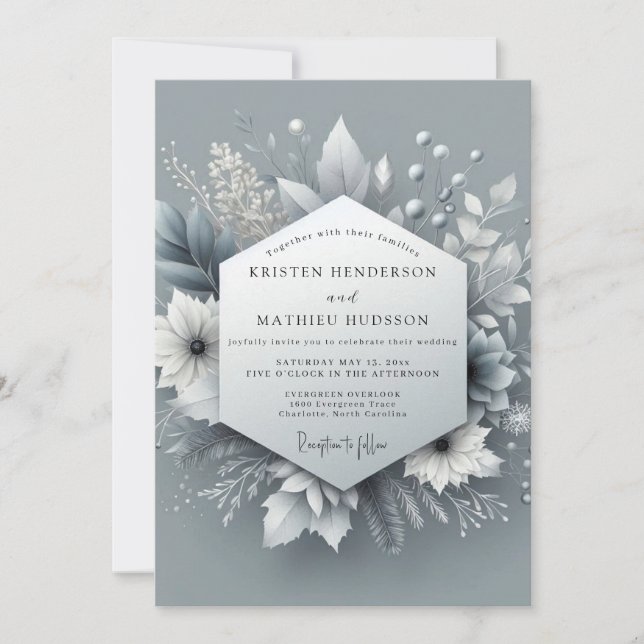 Convite Casamento Botânico Silver Frost (Frente)