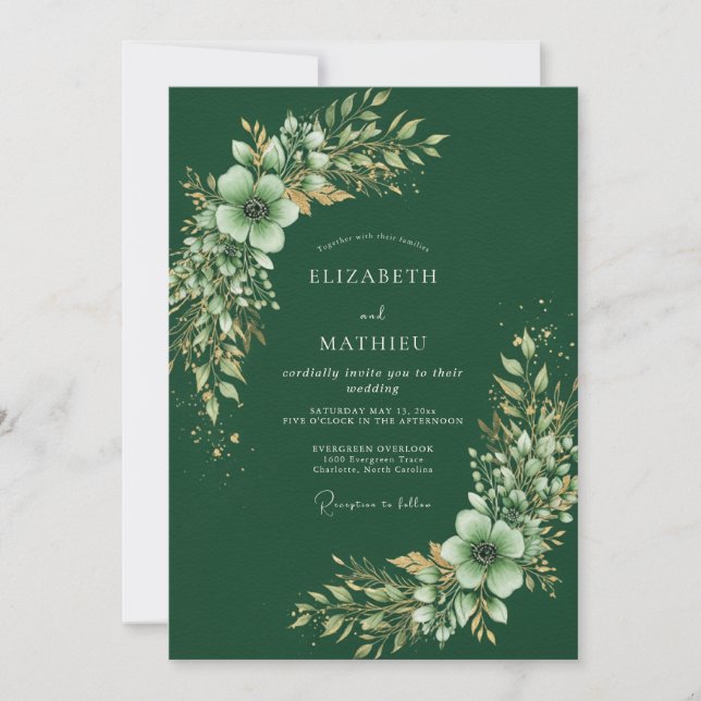 Convite Casamento Botânico Silvestre Verde Floresta (Frente)
