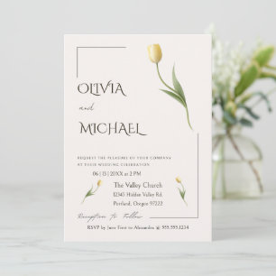 Convite Casamento Botânico Simples de Tulipa Elegante