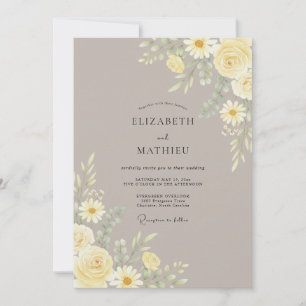 Convite Casamento Botânico Sóbrio em Taupe