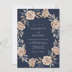 Convite Casamento Botânico Sofisticado Azul-Marinho
