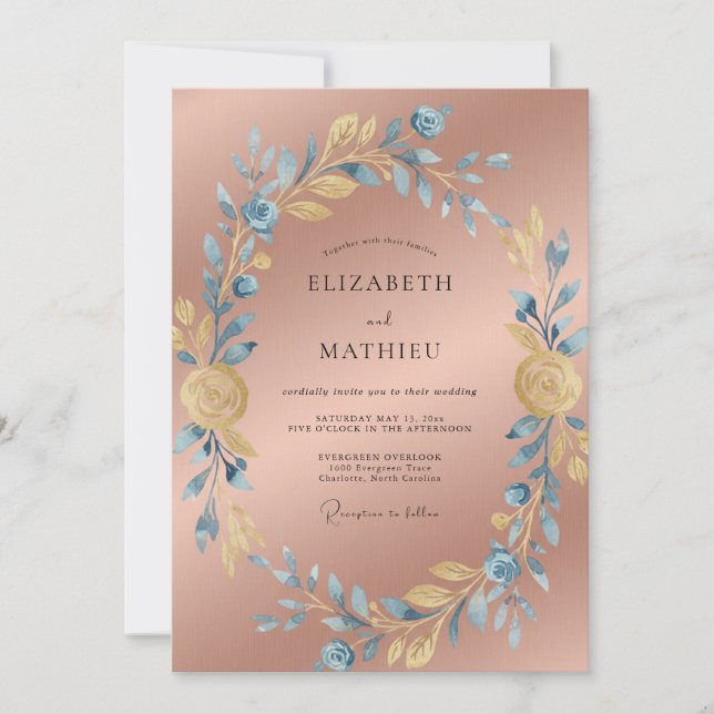 Convite Casamento Botânico Sofisticado em Rose Gold (Frente)