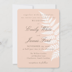 Convite Casamento Botânico Soft Peach White Fern 5x7