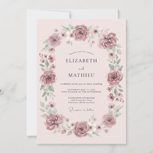 Convite Casamento Botânico Sonhador Malva (Frente)
