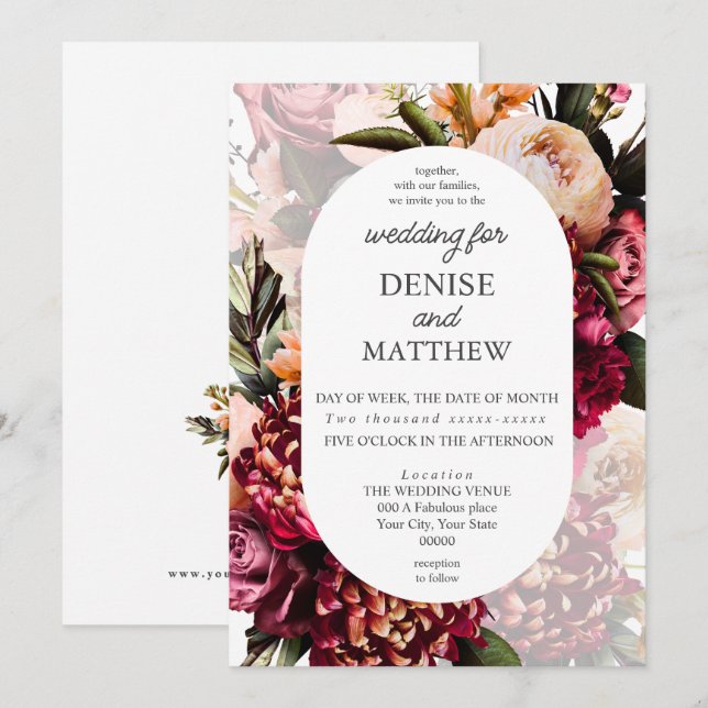 Convite Casamento Botânico Suave (Frente/Verso)