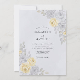 Convite Casamento Botânico Suave Amarelo Pálido