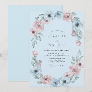 Convite Casamento Botânico Suave Azul Céu