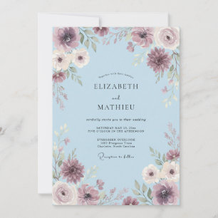 Convite Casamento Botânico Suave Azul Pó