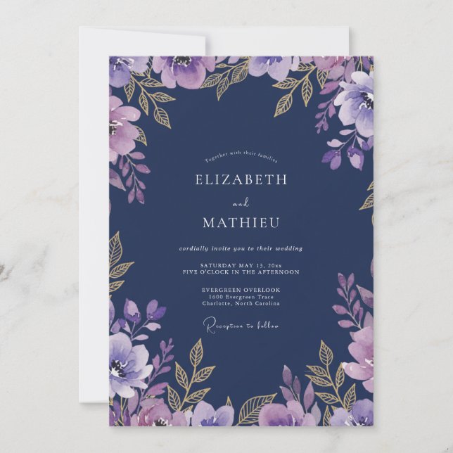 Convite Casamento Botânico Suave Lavanda (Frente)