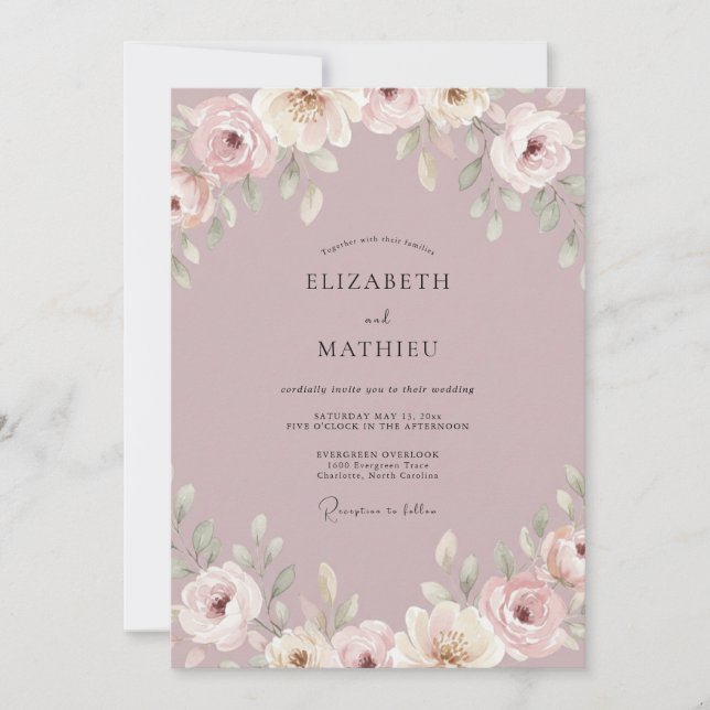 Convite Casamento Botânico Suave Malva (Frente)
