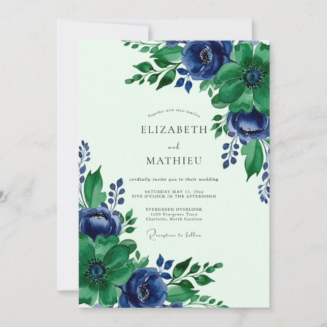 Convite Casamento Botânico Sublime Verde Esmeralda (Frente)