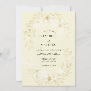 Convite Casamento Botânico Sutil Amarelo Pálido