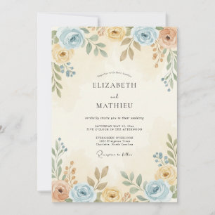 Convite Casamento Botânico Sutil Azul Empoeirado