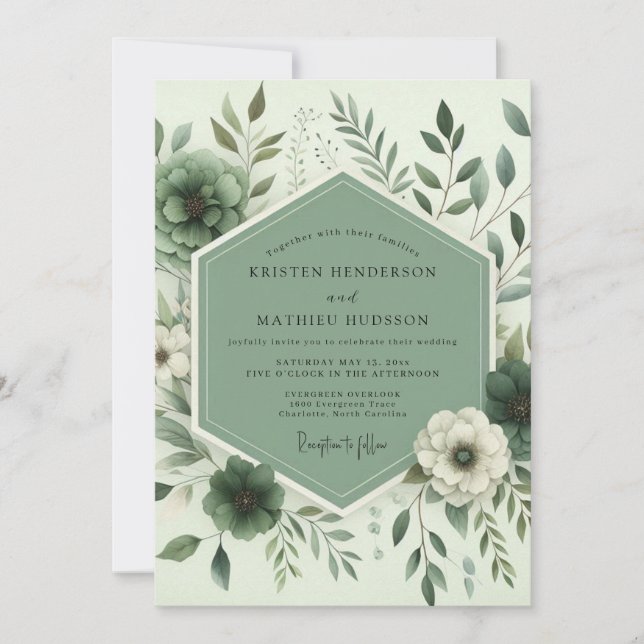 Convite Casamento Botânico Sutil Sage (Frente)