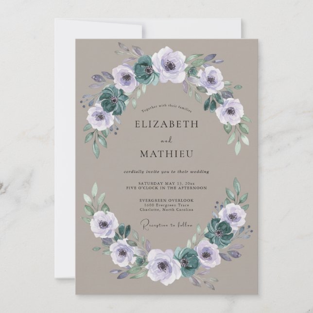 Convite Casamento Botânico Taupe Moody (Frente)