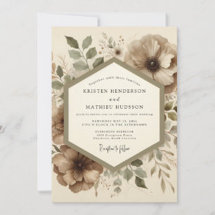 Convite Casamento Botânico Taupe na Floresta