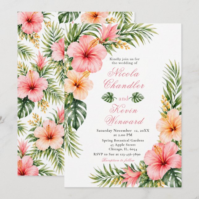 Convite Casamento Botânico Tropical (Frente/Verso)
