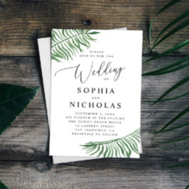 Convite Casamento botânico tropical aquarela. Folhas de pa