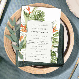Convite Casamento Botânico Tropical Laranja Verde Folha