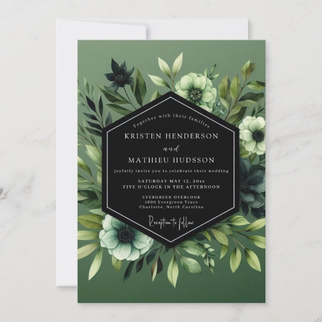 Convite Casamento Botânico Umbral Sage (Frente)