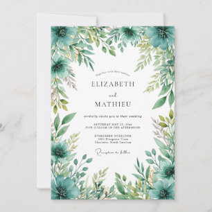 Convite Casamento Botânico Verde-azulado