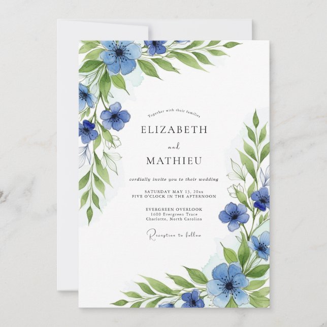Convite Casamento Botânico Verde Azulado (Frente)
