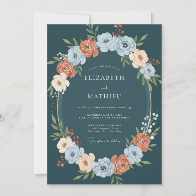 Convite Casamento Botânico Verde-azulado Luxuriante (Frente)