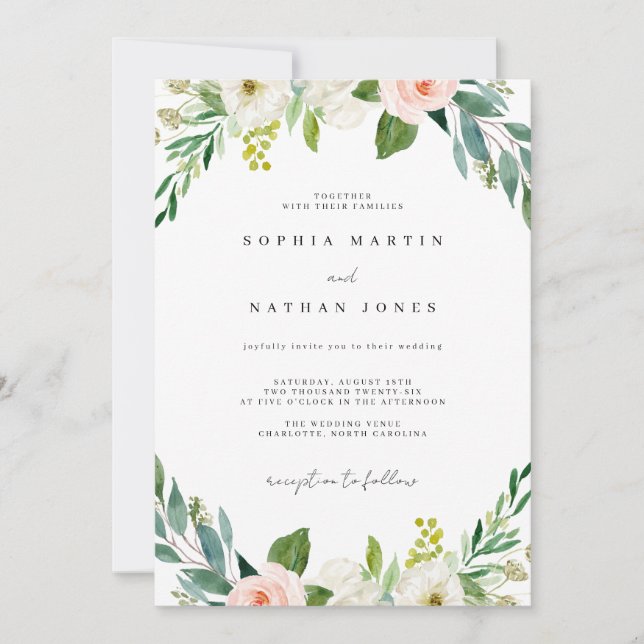 Convite Casamento Botânico Verde Beijo Aquarela (Frente)