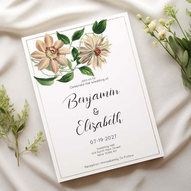 Convite Casamento botânico verde-branco (White red green floral botanical Wedding )