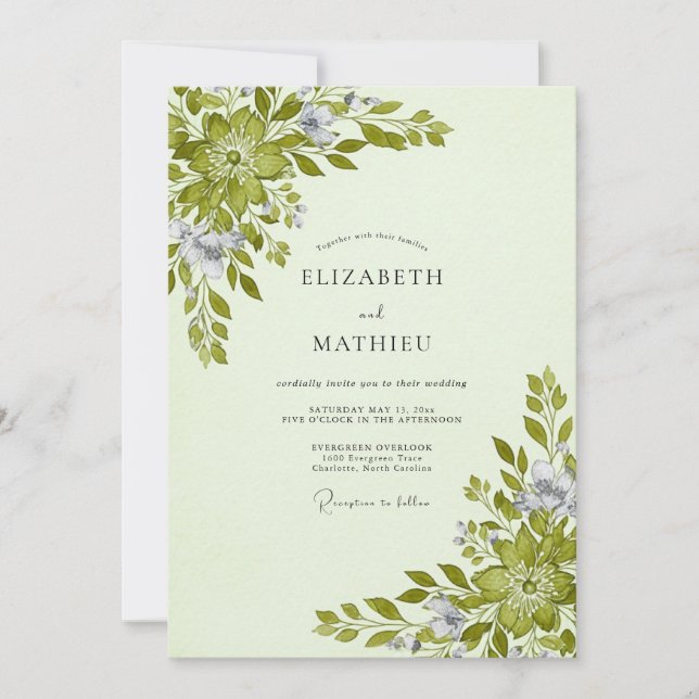 Convite Casamento Botânico Verde Celadon (Frente)
