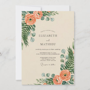 Convite Casamento Botânico Verde Claro Pêssego