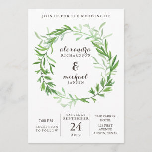 Convite Casamento botânico verde da grinalda das folhas