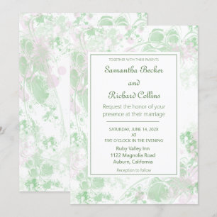 Convite Casamento Botânico Verde e Cor de Água Rosa