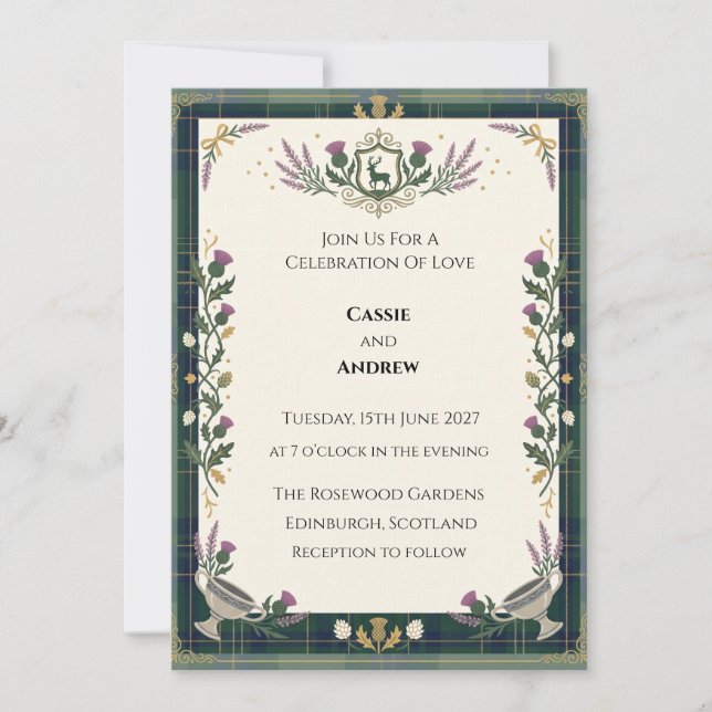 Convite Casamento Botânico Verde Escuro (Frente)