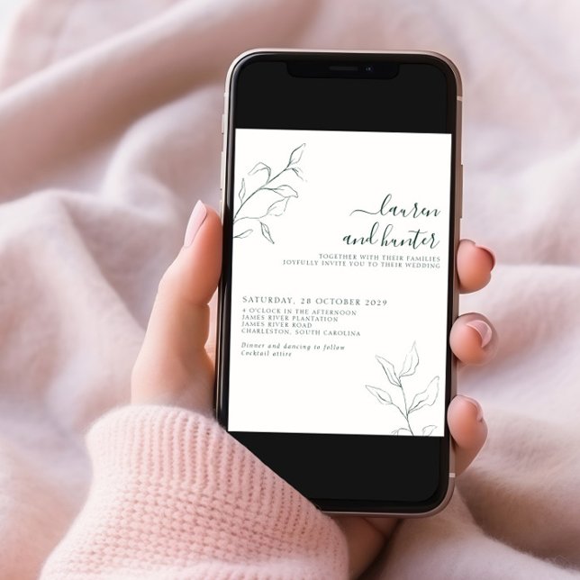 Convite Casamento Botânico Verde Esmeralda Moderno (Criador carregado)