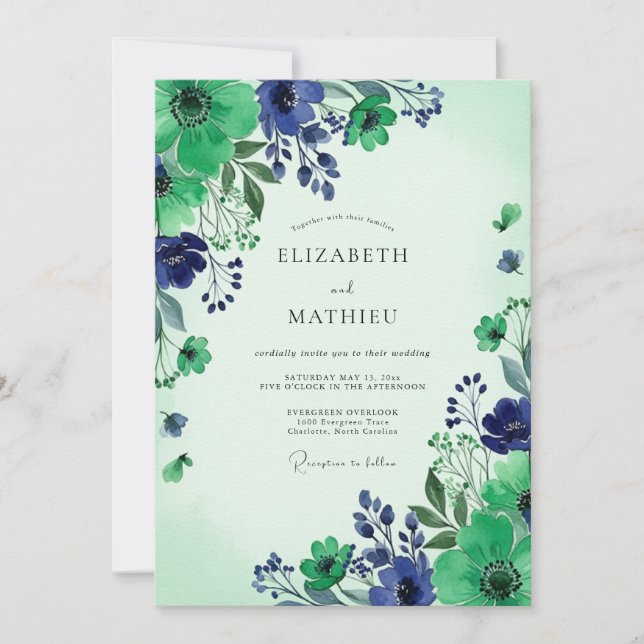 Convite Casamento Botânico Verde Esmeralda Vibrante (Frente)