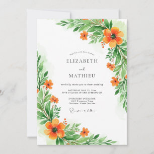 Convite Casamento Botânico Verde Laranja