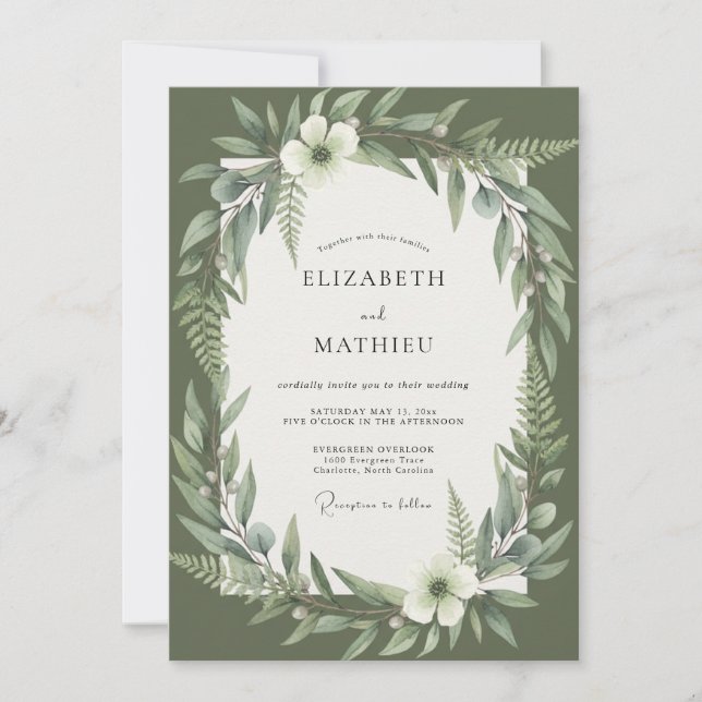 Convite Casamento Botânico Verde Oliva (Frente)