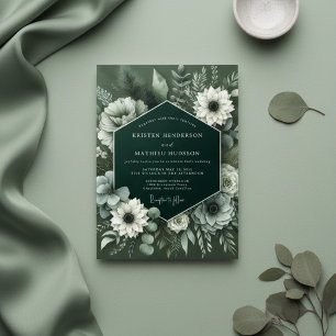 Convite Casamento Botânico Verde Profundo e Exuberante