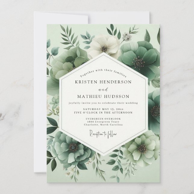 Convite Casamento Botânico Verde Sábio Verdejante (Frente)