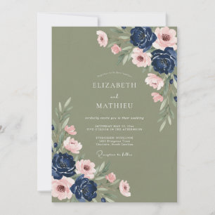 Convite Casamento Botânico Verde Salvia Marinho Sombrio
