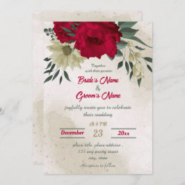 Convite casamento botânico vermelho-amarelo-claro