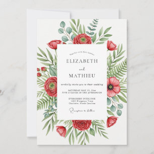 Convite Casamento Botânico Vermelho Florido