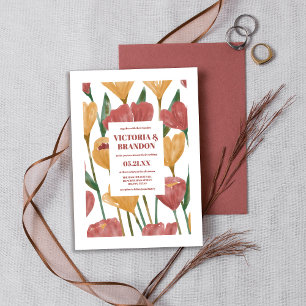 Convite Casamento Botânico Vermelho Primavera de Verão