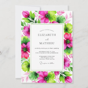 Convite Casamento Botânico Vibrante em Magenta Lime