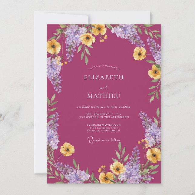 Convite Casamento Botânico Vibrante Magenta (Frente)