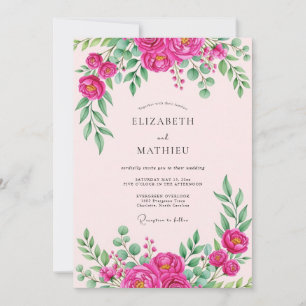 Convite Casamento Botânico Vibrante Rosa Quente
