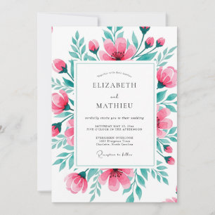 Convite Casamento Botânico Vibrante Rosa Teal
