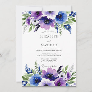 Convite Casamento Botânico Vibrante Roxo Ameixa